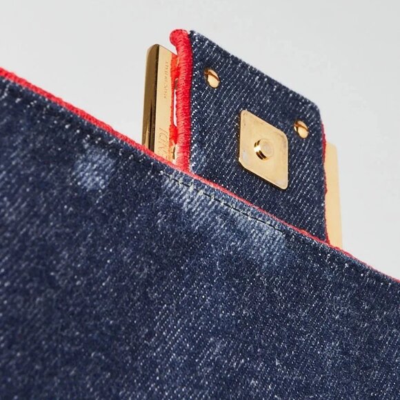 Fendi Blue/Red Dark Blue Denim Large Baguette Bag 8BR771 - Picture 7 of 12